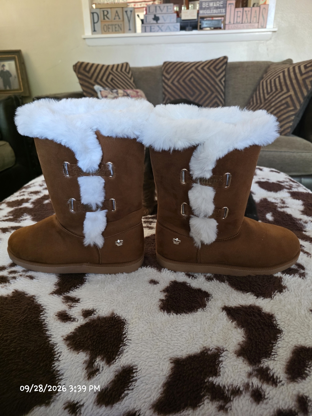Juicy Couture Brown Faux-Suede Ankle Boots with White Faux-Fur Trim
